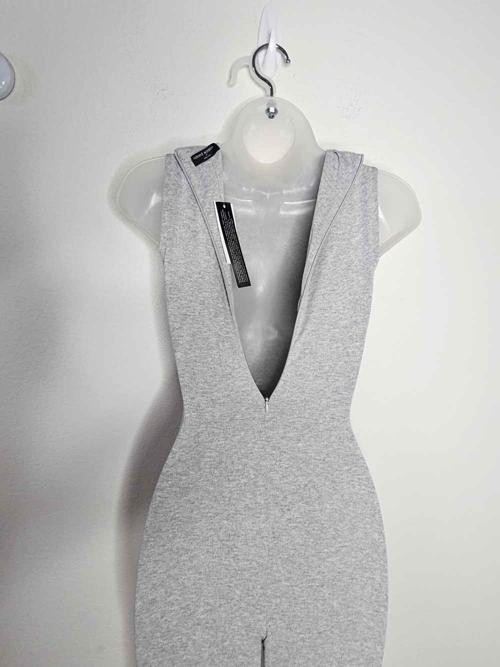 NWT Naked Wardrobe Heather Grey Sleeveless Jumpsuit Mock Neck Bodycon XS - Picture 8 of 10